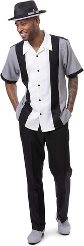 MONTIQUE Men's Walking Suit – Short Sleeve Button-Up Shirt & Relaxed-Fit Cuffed Pants - 2424 in Kuwait