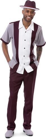 MONTIQUE Men's Walking Suit – Short Sleeve Button-Up Shirt & Relaxed-Fit Cuffed Pants - 2424 in Kuwait