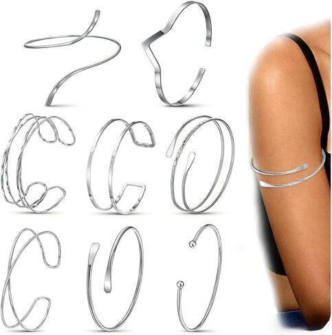 DELUU 8PCS Gold Arm Cuff Bracelet for Women Upper Arm Bangle Band | 14K Gold Plated,Open Adjustable Cuff,Durable Armband Cuff,Comfortable for Arm,Ideal for Costumes and Custom Party,Halloween in Kuwait