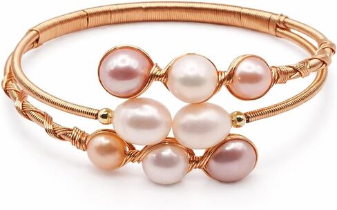Handmade Freshwater Pearl Wire Wrapped Cuff Bracelet for Women, Adjustable Artisan Open Cuff Jewelry, Unique Organic Pearl Design, Boutique Statement Bracelet in Kuwait