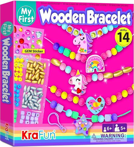 KRAFUN My First Unicorn Bracelet Craft Kit for Beginner Kids Arts & Crafts, 14 Easy DIY Projects Activities of Friendship Bracelets, Charms, Gem Sticker & Beads, Instructions, Gift for Girls in Kuwait