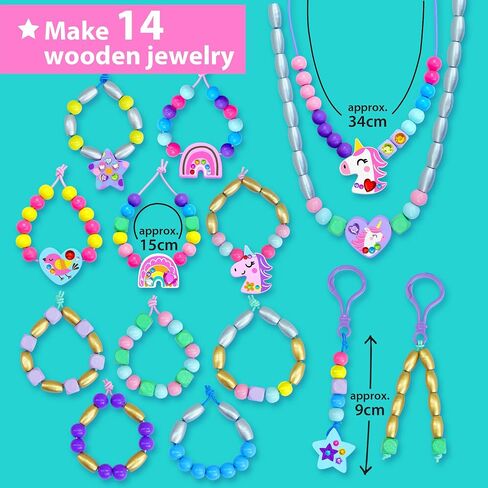 KRAFUN My First Unicorn Bracelet Craft Kit for Beginner Kids Arts & Crafts, 14 Easy DIY Projects Activities of Friendship Bracelets, Charms, Gem Sticker & Beads, Instructions, Gift for Girls in Kuwait