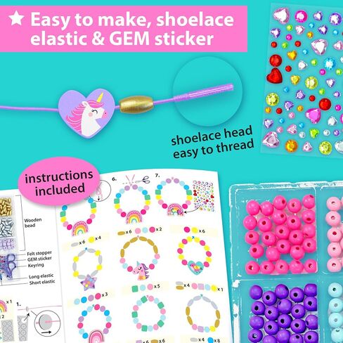 KRAFUN My First Unicorn Bracelet Craft Kit for Beginner Kids Arts & Crafts, 14 Easy DIY Projects Activities of Friendship Bracelets, Charms, Gem Sticker & Beads, Instructions, Gift for Girls in Kuwait