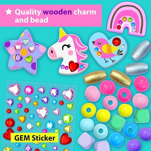 KRAFUN My First Unicorn Bracelet Craft Kit for Beginner Kids Arts & Crafts, 14 Easy DIY Projects Activities of Friendship Bracelets, Charms, Gem Sticker & Beads, Instructions, Gift for Girls in Kuwait