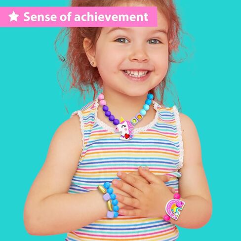 KRAFUN My First Unicorn Bracelet Craft Kit for Beginner Kids Arts & Crafts, 14 Easy DIY Projects Activities of Friendship Bracelets, Charms, Gem Sticker & Beads, Instructions, Gift for Girls in Kuwait