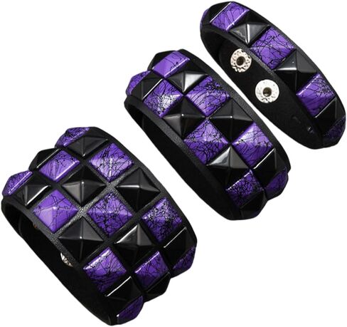 ASIJUNTYECHO 3 Piece Punk Bracelets Checkered Punk Leather Set Black Pink Adjustable Studded Cuff Bangle for Men Women in Kuwait