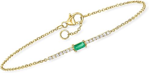 Pure Collection by Ross-Simons 0.10 Carat Emerald and .11 ct. t.w. Diamond Bar Bracelet in 14kt Yellow Gold. 6.5 inches in Saudi Arabia