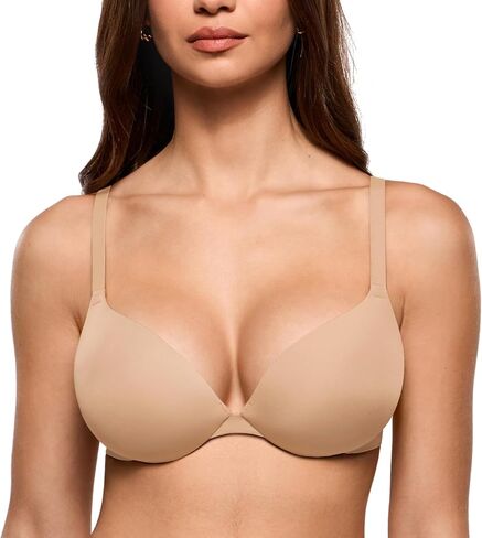 INLYRIC Women's Teardrop Push Up Bra Padded Supportive Underwire Add 1 Cup Seamless Tshirt Sexy Lift Up Plunge Bras in Kuwait