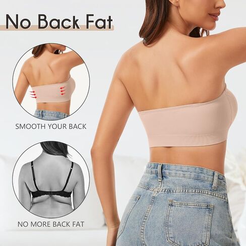 WOWENY Strapless Bras for Women Wireless Padded Bandeau Bra Non-Slip Seamless Tube Top Bra No Underwire Supportive Bralette in Kuwait
