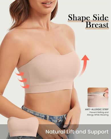 WOWENY Strapless Bras for Women Wireless Padded Bandeau Bra Non-Slip Seamless Tube Top Bra No Underwire Supportive Bralette in Kuwait