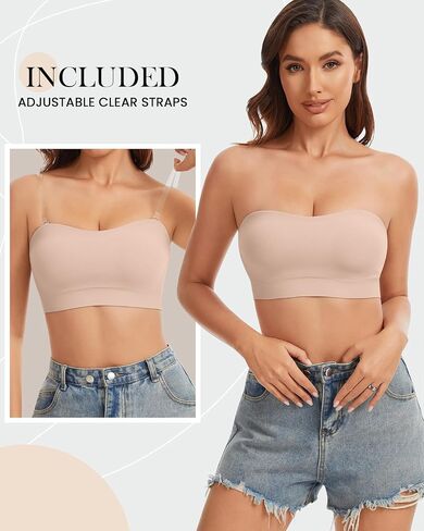 WOWENY Strapless Bras for Women Wireless Padded Bandeau Bra Non-Slip Seamless Tube Top Bra No Underwire Supportive Bralette in Kuwait