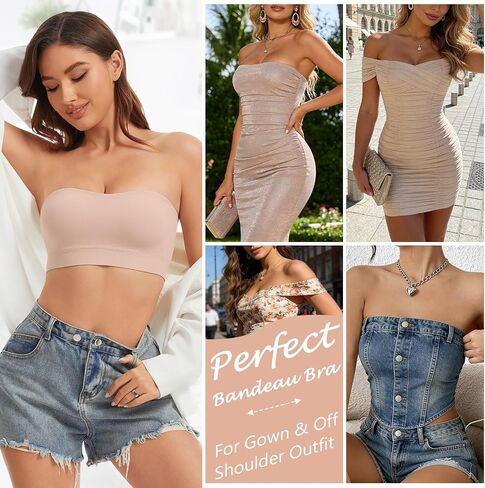 WOWENY Strapless Bras for Women Wireless Padded Bandeau Bra Non-Slip Seamless Tube Top Bra No Underwire Supportive Bralette in Kuwait