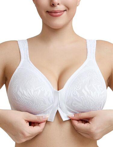 Wingslove Women's Front Closure Minimizer Bra Full Coverage Wirefree Comfort Plus Size Racerback Jacquard Non Padded in Kuwait