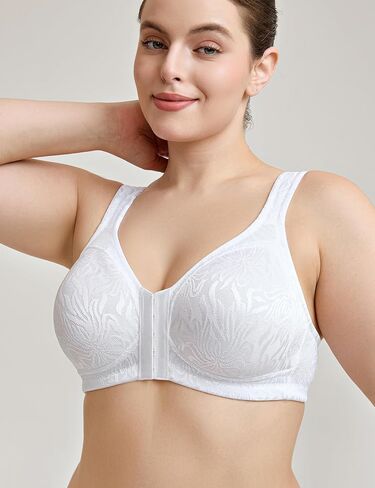 Wingslove Women's Front Closure Minimizer Bra Full Coverage Wirefree Comfort Plus Size Racerback Jacquard Non Padded in Kuwait