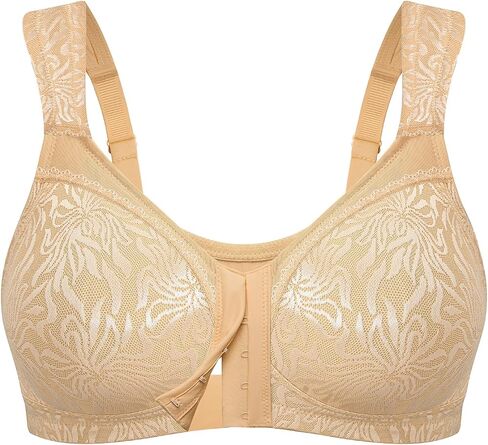 Wingslove Women's Front Closure Minimizer Bra Full Coverage Wirefree Comfort Plus Size Racerback Jacquard Non Padded in Kuwait