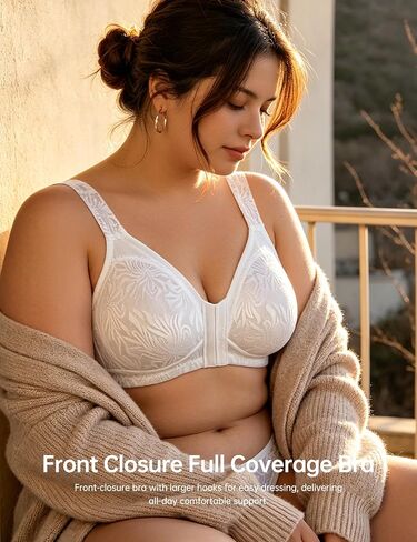 Wingslove Women's Front Closure Minimizer Bra Full Coverage Wirefree Comfort Plus Size Racerback Jacquard Non Padded in Kuwait