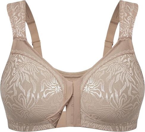 Wingslove Women's Front Closure Minimizer Bra Full Coverage Wirefree Comfort Plus Size Racerback Jacquard Non Padded in Kuwait