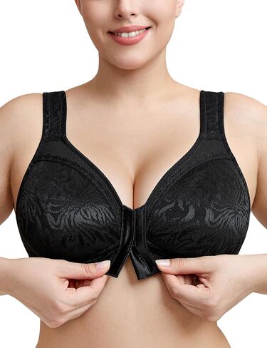 Wingslove Women's Front Closure Minimizer Bra Full Coverage Wirefree Comfort Plus Size Racerback Jacquard Non Padded in Kuwait