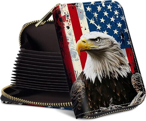RFID Blocking Credit Card Holder – 12-Slot Leather Wallet,Slim Compact Design (3.1x4.3in),Lightweight & Secure Card Organizer for Women/Men,﻿Eagle American Flag in Saudi Arabia
