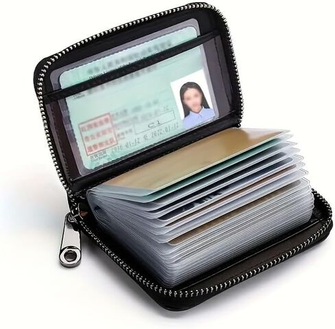 Genuine Leather Credit Card Holder Zipper Wallet Women, Credit Card Wallet, Business Card Holder, Compact Size KeyChain Wallet in Kuwait