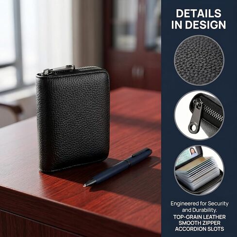Genuine Leather Credit Card Holder Zipper Wallet Women, Credit Card Wallet, Business Card Holder, Compact Size KeyChain Wallet in Kuwait