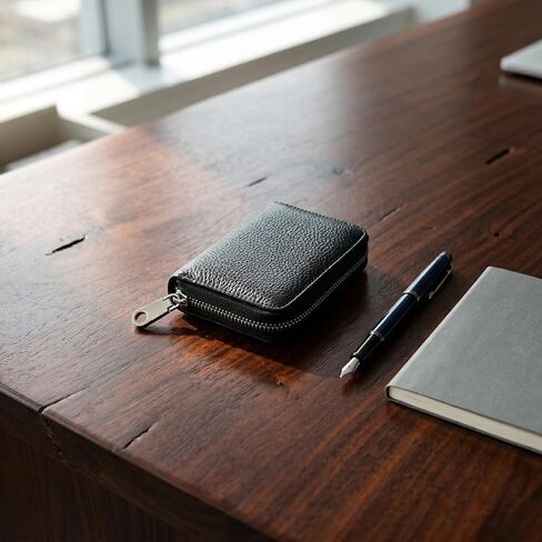 Genuine Leather Credit Card Holder Zipper Wallet Women, Credit Card Wallet, Business Card Holder, Compact Size KeyChain Wallet in Kuwait