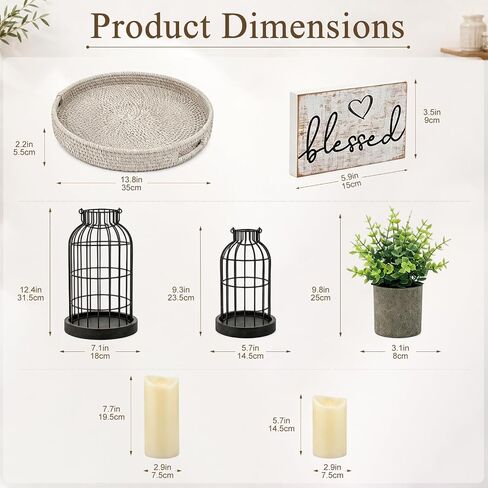 Rustic Farmhouse Lantern Centerpiece Set with Flameless Candles 8 Pieces in Saudi Arabia