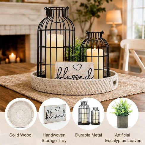 Rustic Farmhouse Lantern Centerpiece Set with Flameless Candles 8 Pieces in Saudi Arabia