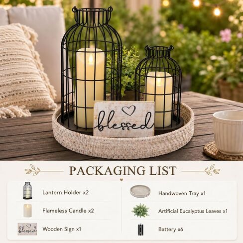 Rustic Farmhouse Lantern Centerpiece Set with Flameless Candles 8 Pieces in Saudi Arabia