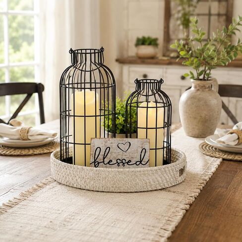 Rustic Farmhouse Lantern Centerpiece Set with Flameless Candles 8 Pieces in Saudi Arabia