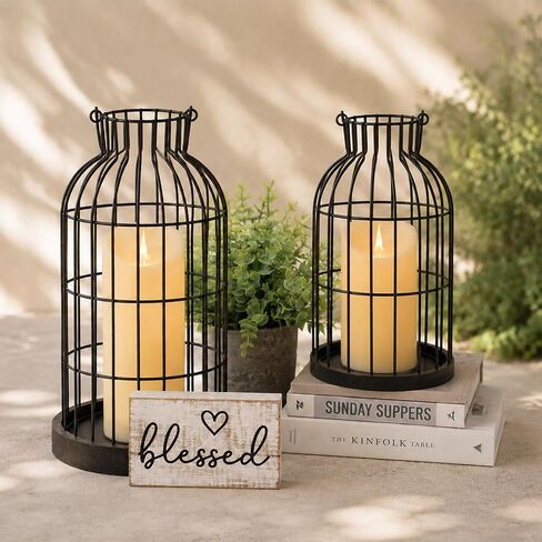 Rustic Farmhouse Lantern Centerpiece Set with Flameless Candles 8 Pieces in Saudi Arabia