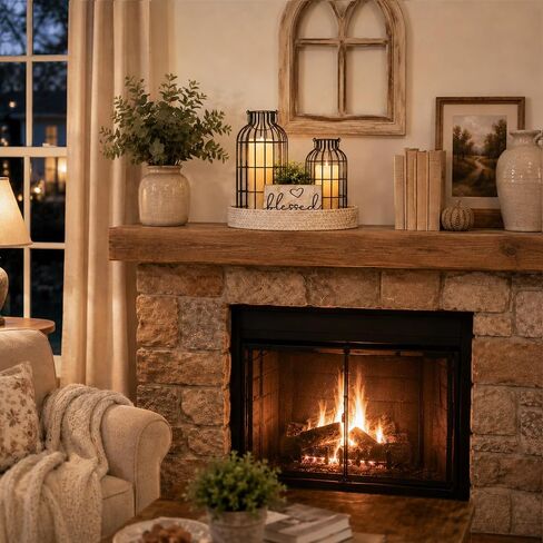 Rustic Farmhouse Lantern Centerpiece Set with Flameless Candles 8 Pieces in Saudi Arabia