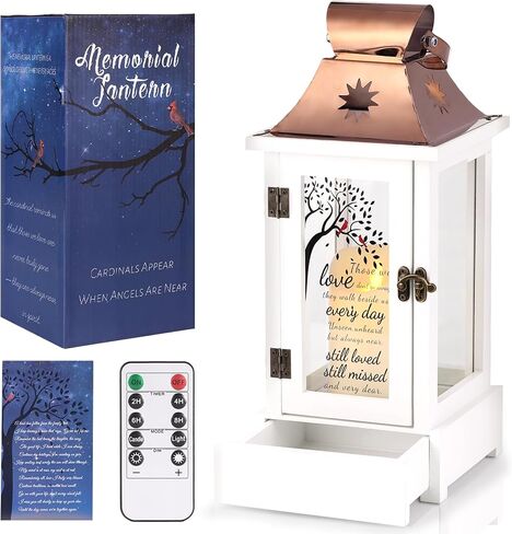 Loss of Mother Sympathy Gifts Memorial Lantern for Loved One, Bereavement Remembrance Lantern with LED Candle & Remote, Keepsake Drawer, Wooden Acrylic Sympathy Lantern for Funeral Remembrance in Kuwait