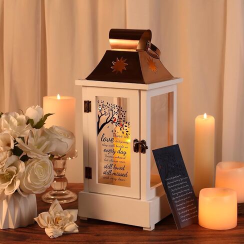 Loss of Mother Sympathy Gifts Memorial Lantern for Loved One, Bereavement Remembrance Lantern with LED Candle & Remote, Keepsake Drawer, Wooden Acrylic Sympathy Lantern for Funeral Remembrance in Kuwait