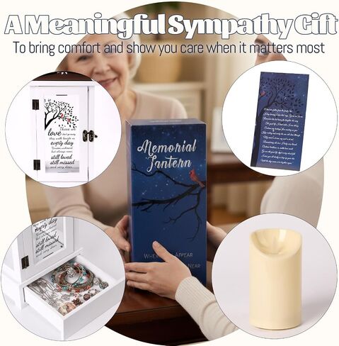 Loss of Mother Sympathy Gifts Memorial Lantern for Loved One, Bereavement Remembrance Lantern with LED Candle & Remote, Keepsake Drawer, Wooden Acrylic Sympathy Lantern for Funeral Remembrance in Kuwait