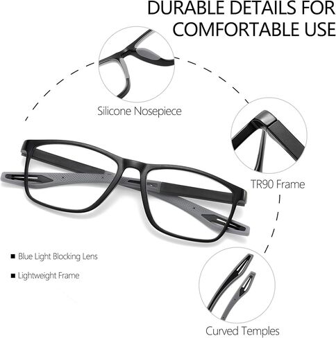 Reading Glasses for Men Sporty Design TR90 Blue Light Blocking Reader Comfortable and Flexible Lightweight in Saudi Arabia