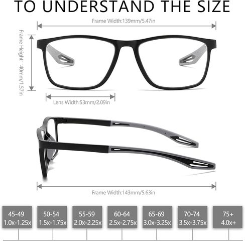 Reading Glasses for Men Sporty Design TR90 Blue Light Blocking Reader Comfortable and Flexible Lightweight in Saudi Arabia
