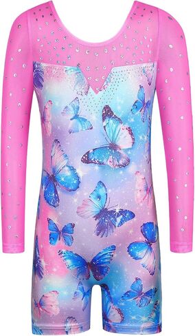 BAOHULU Gymnastics Leotards for Girls Christmas Long Sleeve Shiny Sequins Kids Biketards with Shorts Dance Unitards in Kuwait