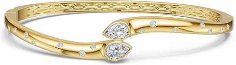 Gold Bracelets for Women - 14K Gold Plated Bangle Bracelet Non Tarnish Round Pear Cut Simulated Diamond Emerald Gemstones - Anniversary Birthday Graduation Gift for Wife Mom Daughter 6.5 Inch in Saudi Arabia
