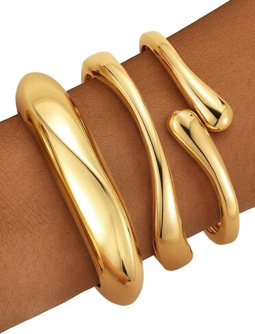 Chunky Gold Bangle Bracelets for Women – 14k Gold Plated Cuff Bangles, Stackable Bracelet Set, Wide Trendy Fashion Jewelry Gift in Saudi Arabia