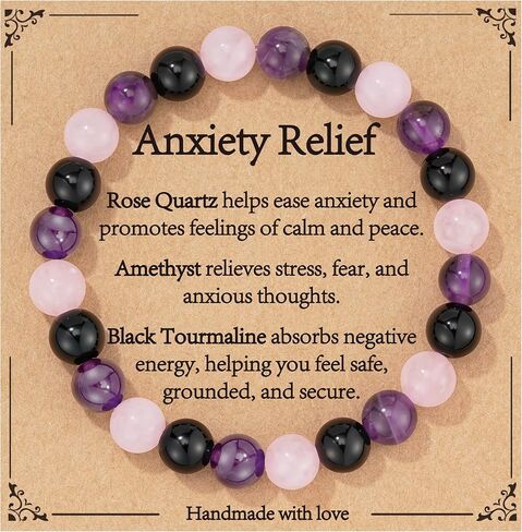 Healing Crystal Bracelet for Women, Natural Stone Beaded Bracelets Triple Protection Stress Relief New Beginnings Good Luck Jewelry Birthday Gifts in Saudi Arabia