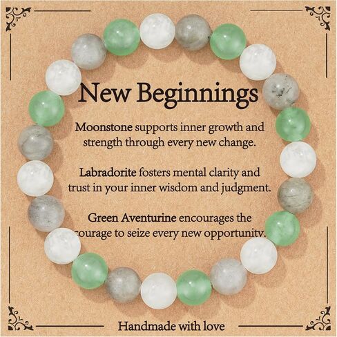 Healing Crystal Bracelet for Women, Natural Stone Beaded Bracelets Triple Protection Stress Relief New Beginnings Good Luck Jewelry Birthday Gifts in Saudi Arabia