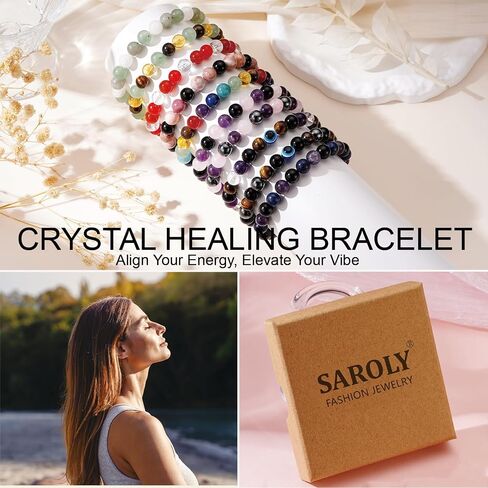 Healing Crystal Bracelet for Women, Natural Stone Beaded Bracelets Triple Protection Stress Relief New Beginnings Good Luck Jewelry Birthday Gifts in Saudi Arabia