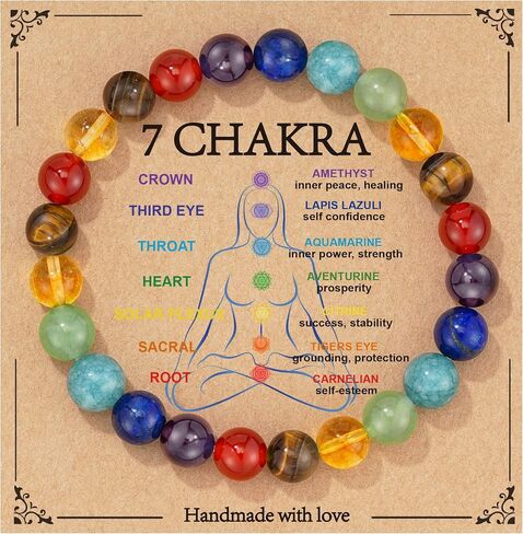 Healing Crystal Bracelet for Women, Natural Stone Beaded Bracelets Triple Protection Stress Relief New Beginnings Good Luck Jewelry Birthday Gifts in Saudi Arabia