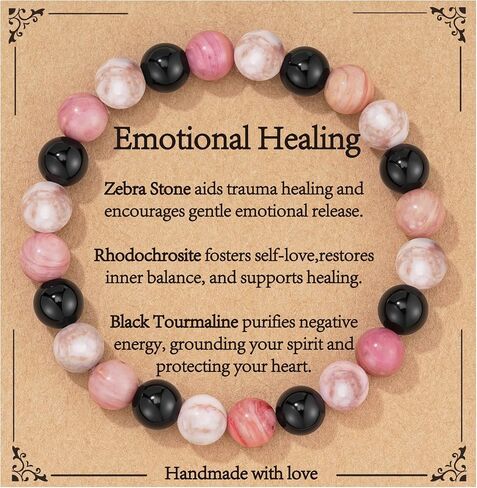 Healing Crystal Bracelet for Women, Natural Stone Beaded Bracelets Triple Protection Stress Relief New Beginnings Good Luck Jewelry Birthday Gifts in Saudi Arabia
