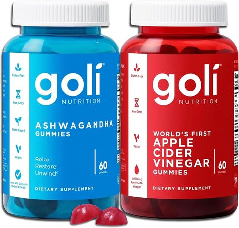 Goli Power Wellness Duo for Stress & Wellness Support – Apple Cider Vinegar & Ashwagandha Gummies with Vitamin B12 & Vitamin D, Gluten-Free, Vegan, Non-GMO & Gelatin-Free in Kuwait