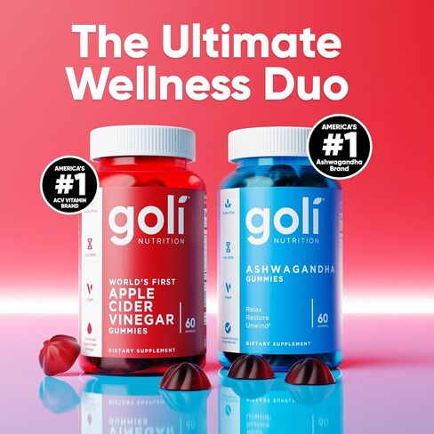 Goli Power Wellness Duo for Stress & Wellness Support – Apple Cider Vinegar & Ashwagandha Gummies with Vitamin B12 & Vitamin D, Gluten-Free, Vegan, Non-GMO & Gelatin-Free in Kuwait