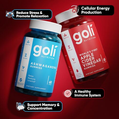 Goli Power Wellness Duo for Stress & Wellness Support – Apple Cider Vinegar & Ashwagandha Gummies with Vitamin B12 & Vitamin D, Gluten-Free, Vegan, Non-GMO & Gelatin-Free in Kuwait