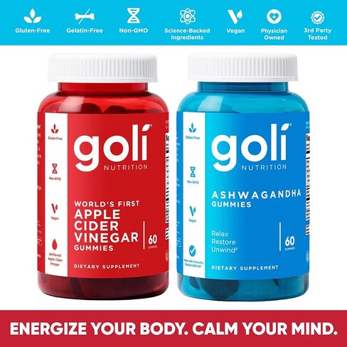 Goli Power Wellness Duo for Stress & Wellness Support – Apple Cider Vinegar & Ashwagandha Gummies with Vitamin B12 & Vitamin D, Gluten-Free, Vegan, Non-GMO & Gelatin-Free in Kuwait