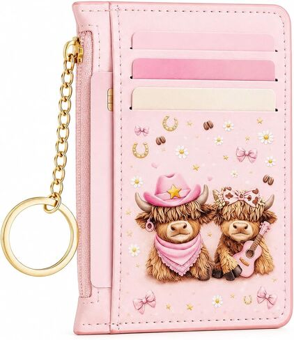 Highland Cow Credit Card Holder, Small Wallet for Women, RFID Blocking PU Leather Slim Card Wallet with Zipper Coin Pocket, Keychain, Ladies Gifts in Saudi Arabia